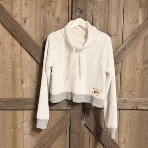 Hollister White and Gray Soft Fleece Cowl Neck Top